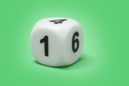 White dice with numbers on green seamless background