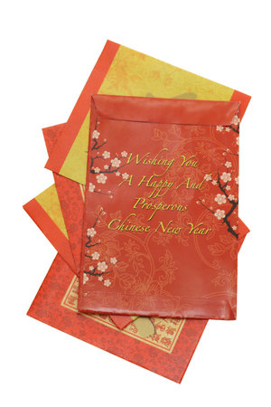 Chinese New Year red packets on white background