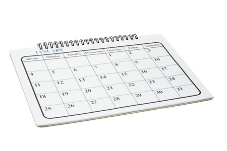 Calendar page month of January on white