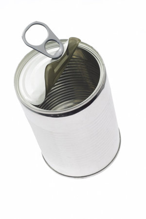 Top view of empty tin can on white background