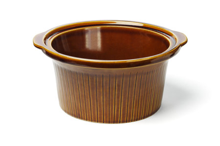 Empty ceramic cooking pot on white background