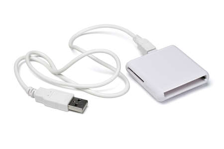 USB multi memory card reader on white backgroundの写真素材