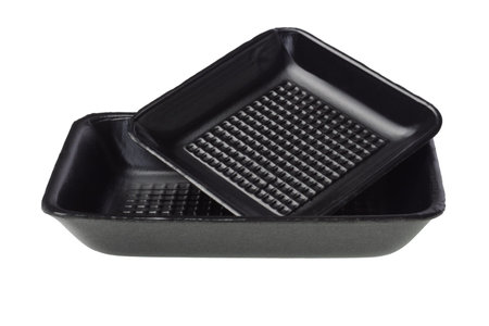 Disposable Black Styrofoam Food Trays on White Background