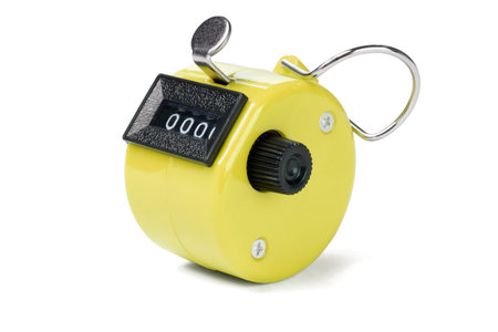 Yellow Hand Held Tally Counter on White Background
