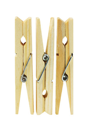 Wooden Clothes Pegs on White Background