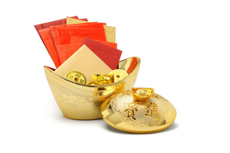 Chinese New Year Ornaments and Red packets on White Background
