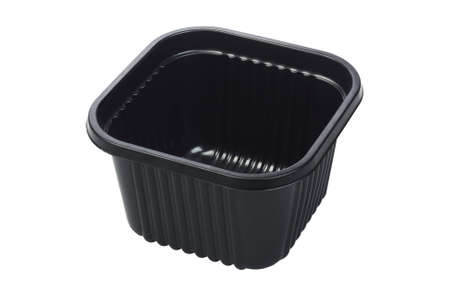 Black Plastic Food Container on White Backgroundの写真素材