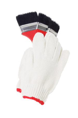 Paint Brushes And Cotton Gloves On White Background