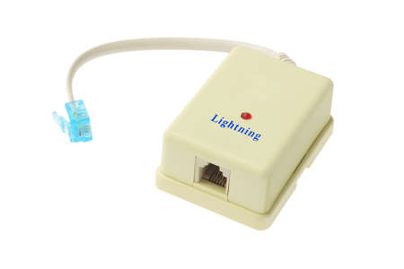 Phone Lightning Surge Arrestor On White Backgroundの写真素材