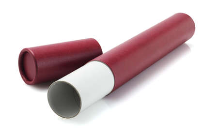 Open And Empty Red Scroll Holder On White Backgroundの写真素材