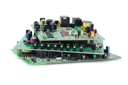 Stack Of Electronic Circuit Boards On White Background