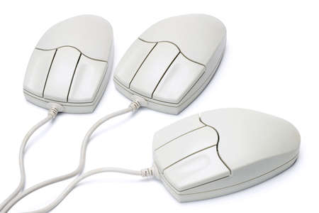 Three Computer Mouse Isolated on White Backgroundの写真素材