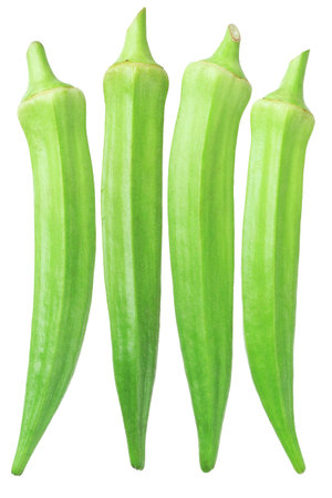 Fresh Green Okra on White Backgroundの写真素材