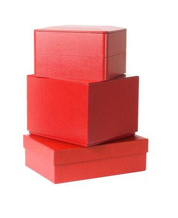 Stack of Red Gift Boxes on White Backgroundの写真素材