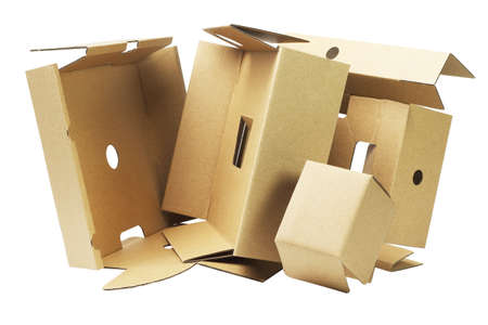 Discarded Packaging Cardboard For Recycling  on White Backgroundの写真素材