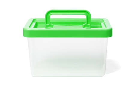 Plastic Container With Handle on White Backgroundの写真素材