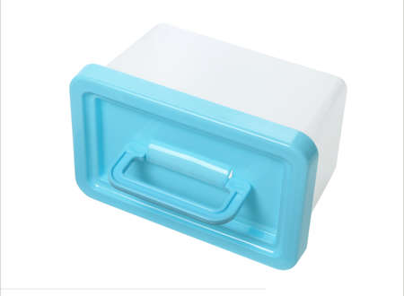Plastic Container With Handle Lying on White Backgroundの写真素材