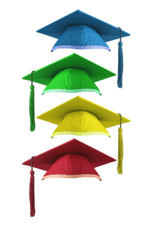 Colourful Graduation Mortar Boards on White Backgroundの写真素材