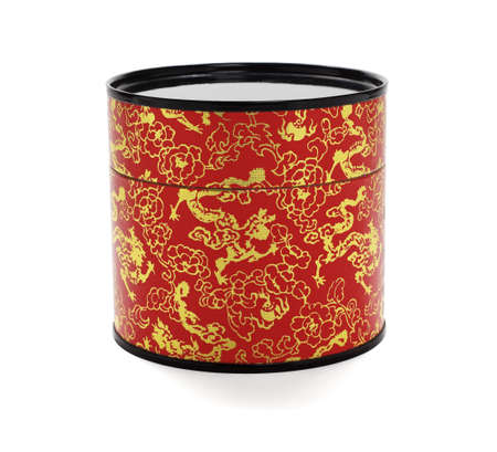 Oriental Red Floral Paper Container on White Backgoundの写真素材
