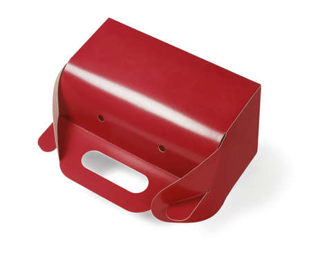 Red Takeaway Paper Cake Box on White Backgroundの写真素材