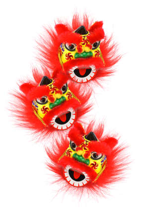 Chinese New Year Lion Heads Ornament on White Backgroundの写真素材