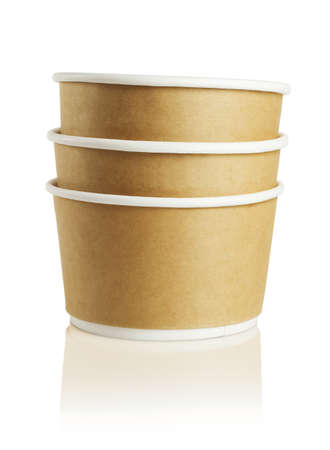 Stack of Three Paper Bowls on White Backgroundの写真素材