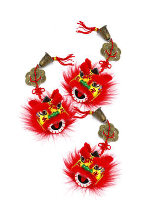 Chinese New Year Lion Heads Ornaments on White backgroundの写真素材
