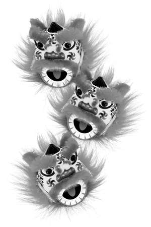 Three Chinese New Year Black and White Lion Headsの写真素材