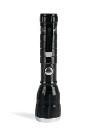 Black LED Pocket Torch Light on White Backgroundの写真素材