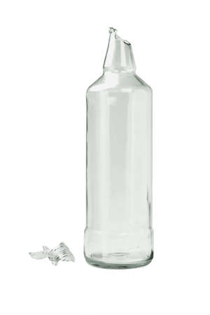 Broken Glass Bottle on White Backgroundの写真素材