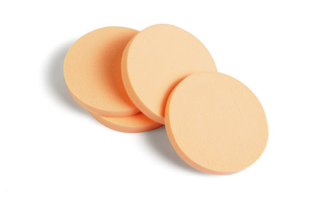 Round Shape Cosmetic Sponges on White Backgroundの写真素材