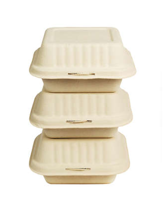 Stack of Three Burger Boxes on white Backgroundの写真素材