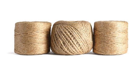 Rolls of Hemp Rope Standing on White Backgroundの写真素材