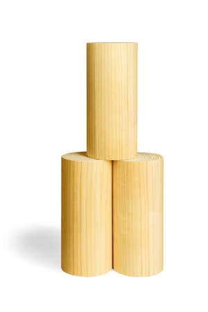 Three Wooden Cylindrical Blocks on White Backgroundの写真素材