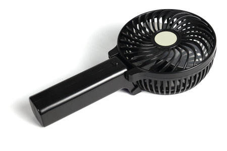 Mini Hand Held Electric Fan on White Blackground