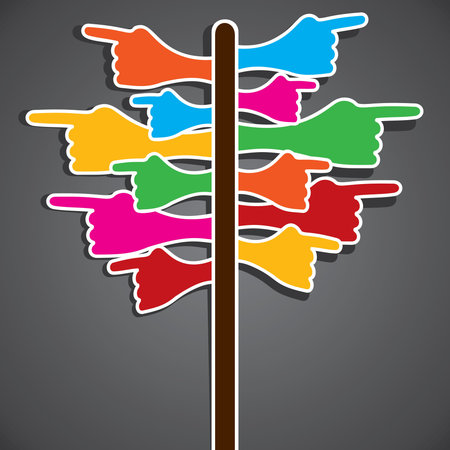 colorful hand pointing different direction stock vectorのイラスト素材