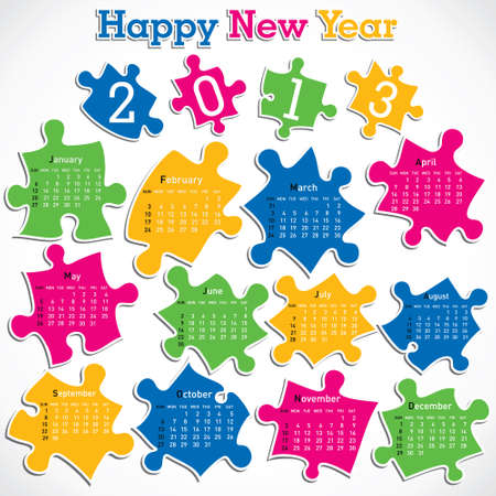 new year calendar 2013 design with puzzle peicesのイラスト素材