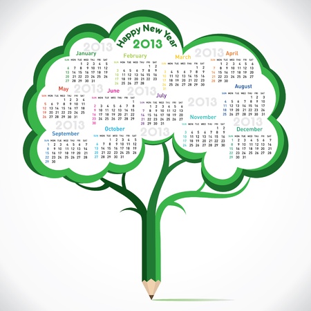 new year calendar 2013 in pencil tree stock vectorのイラスト素材