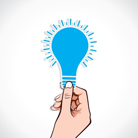 blue bulb sticker in hand  stock vectorのイラスト素材