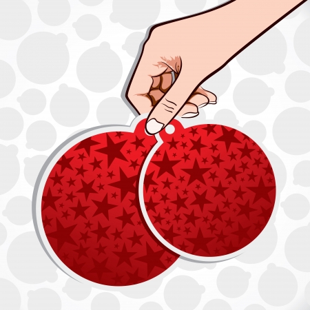 red christmas ball  in hand のイラスト素材