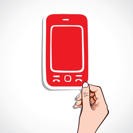 red mobile sticker on hand stock vectorのイラスト素材
