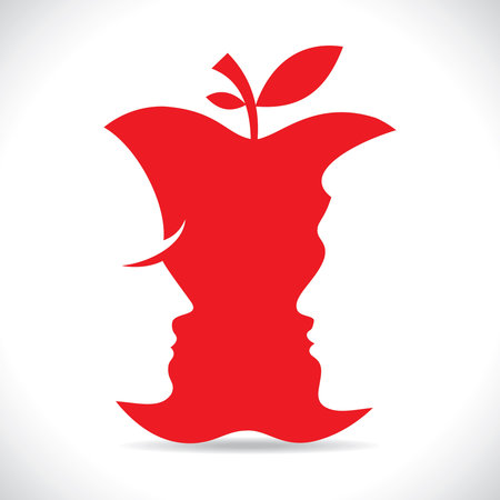 red men and women face cutout in apple stock vectorのイラスト素材