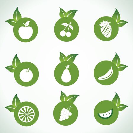 Different fruit icons and design with green leaf stock vectorのイラスト素材
