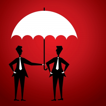 men save friend  by rain under umbrellaのイラスト素材