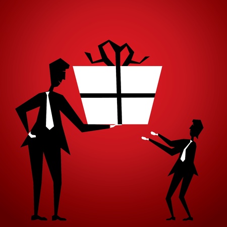 men giving big gift to small friend stock vectorのイラスト素材