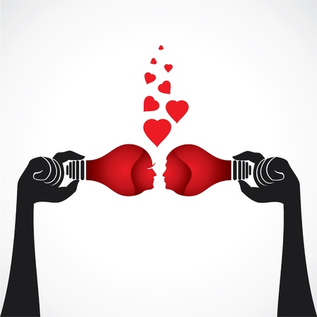 bulb look like male and female face and close to each other stock vectorのイラスト素材