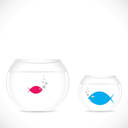 small fish in big pot and big fish in small pot stock vectorのイラスト素材