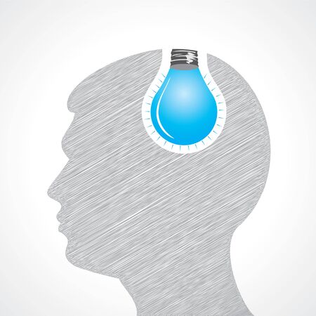 Hand drawn man s face with bulb in his head stock vectorのイラスト素材