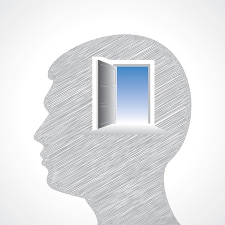 Hand drawn man s face with door in his head stock vectorのイラスト素材
