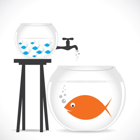 group of small fish in small pot and one big fish in big potのイラスト素材